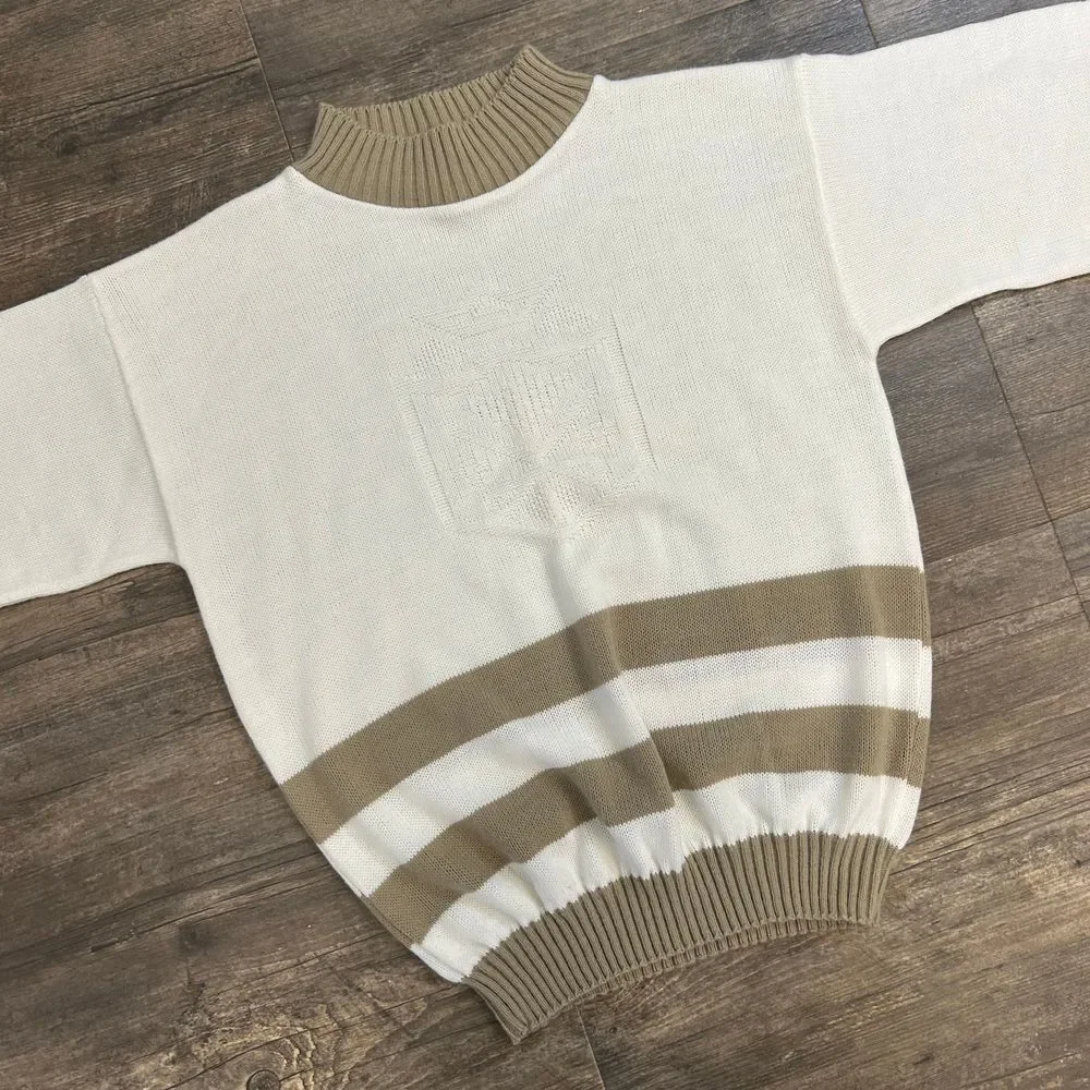 Vintage Teasers Women Sweater High Neck Made‎ In USA Stripes NO SIZE TAG (422)
